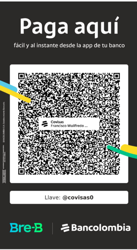 Código QR Bre-B oficial para pagar a CoVisas